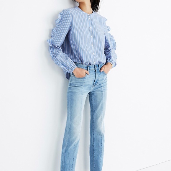 Madewell Tops - Madewell Stripe Frill Sleeve Shirt